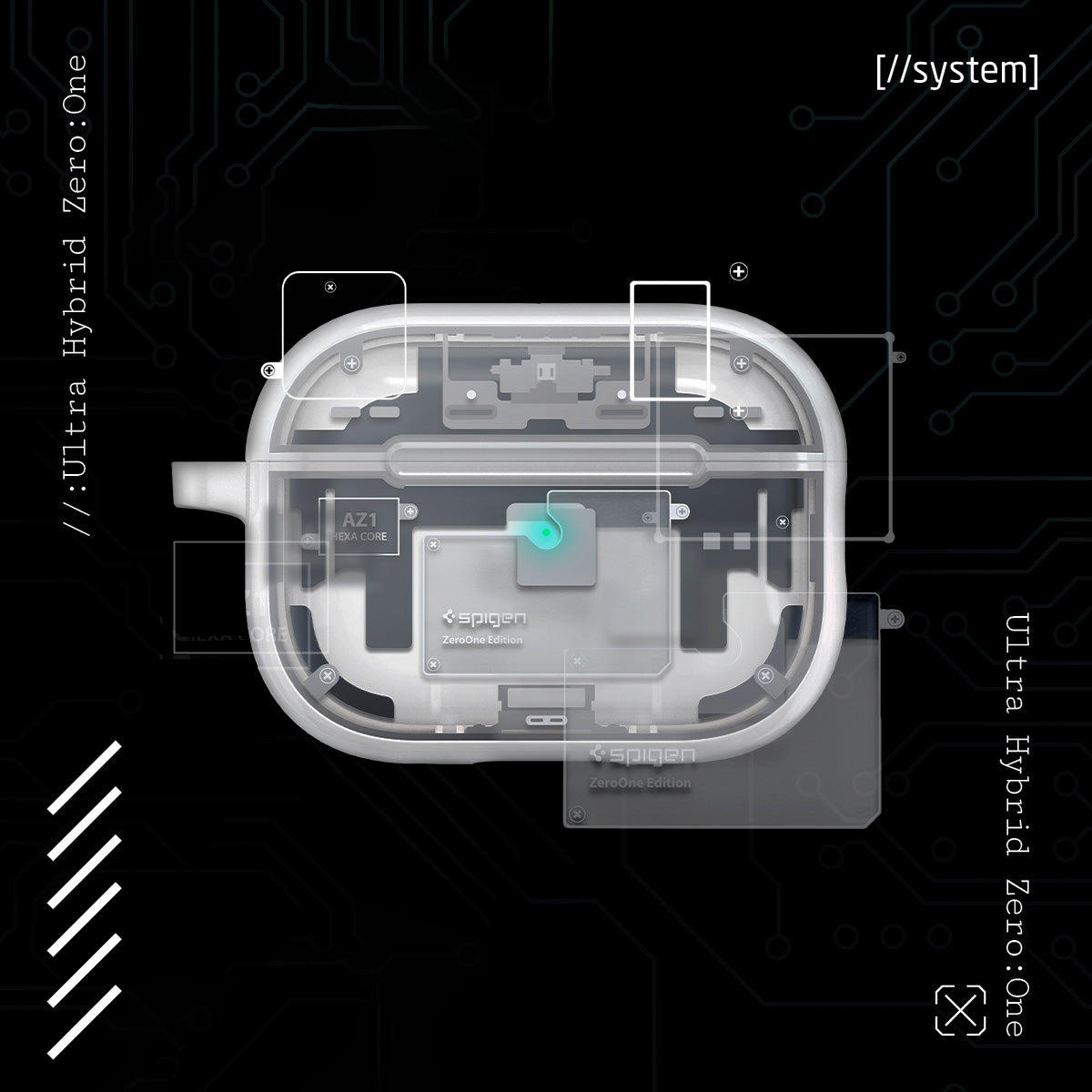 ACS07423 - AirPods Pro 2 Ultra Hybrid Zero One (MagFit) in Zero One White showing the design