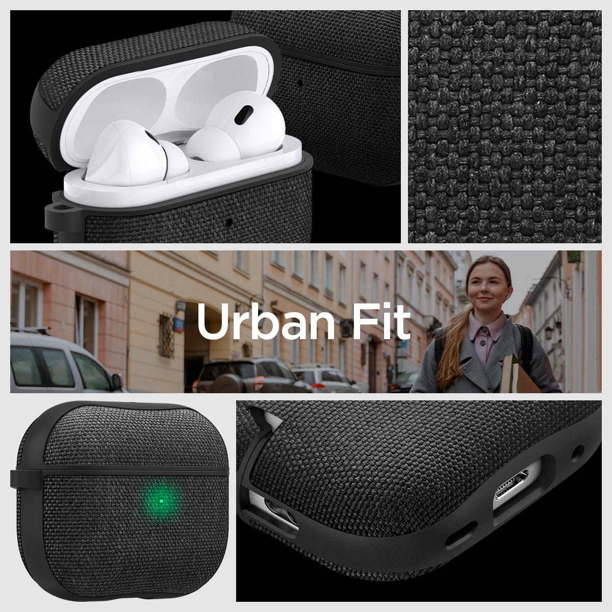ACS05483 - Apple AirPods Pro 2 Case Urban Fit in black showing the different angles
