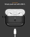 ACS09822 - AirPods Pro 3 Rugged Armor in Matte Black showing removal guide. simply push out with usb-c