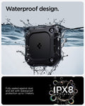ACS10464 - 4 Pack Apple AirTag Tough Armor IP in Black showing the waterproof design. Fully sealed against dust and dirt with waterproof protection up to 1 meters