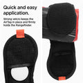 AHP03117 - AirTag Rangefinder Wrap in black showing the quick and easy application, with strong velcro that keeps the AirTag in place and firmly holds the rangefinder 