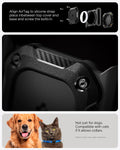 ACS09780 - Apple AirTag Tough Armor IP Pet Collar in Black showing align AirTag to silicone strap place inbetween top cover and base and screw the bolts in. Not just for dogs. Compatible with cats if allow collars