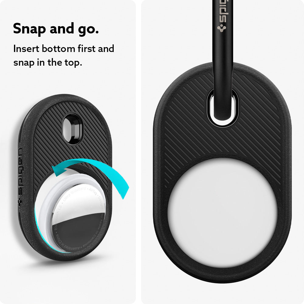 AMP01439 - Apple AirTag Series - Spigen Vault in Matte Black showing snap and go