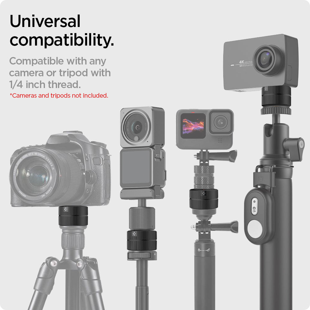 AHP04759 - AirTag Camera Mount Adapter in black showing the universal compatibility. Compatible with any camera or tripod with 1/4 inch thread