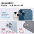 AGL04105 - iPhone 13 Mini / iPhone 13 Optik Lens Protector in crystal clear showing compatibility. Please check the model. Only compatible with iPhone 13, 13 mini . Not compatible with iPhone 13 pro and iPhone 13 pro max. Not compatible with iPhone 12