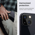 AGL03395 - iPhone 13 Mini / iPhone 13 Optik Lens Protector in black showing hamonized protection. Keep the camera protected and the colors matching