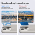 AGL04038 - iPhone 13 Mini / iPhone 13 Optik Lens Protector in starlight  showing smarter adhesive application. Spigen design partial adhesive. No blemish over time. Other's design full adhesive over time.