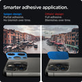 AGL04035 - iPhone 13 Pro Max / iPhone 13 Pro Optik Lens Protector in graphite showing smarter adhesive application. Spigen design partial adhesive. No blemish over time. Other's design full adhesive over time.