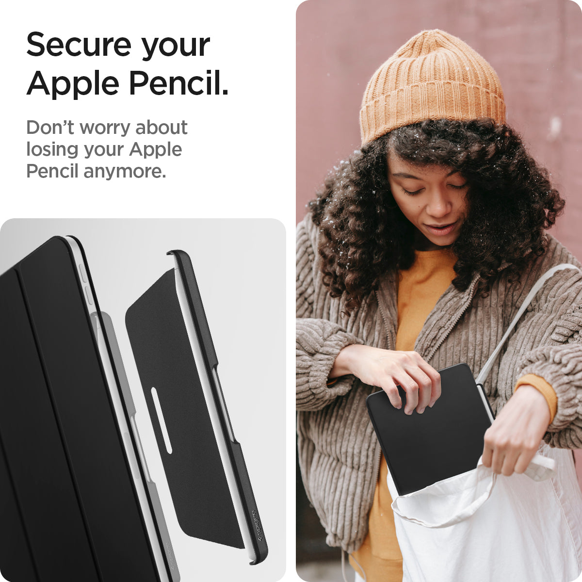 APP04545 - Apple Pencil Holder DA20 in Black showing how to secure your Apple Pencil. Don't worry about losing your Apple Pencil anymore