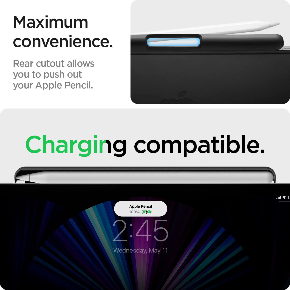 APP04545 - Apple Pencil Holder DA20 in Black showing the maximum convenience. Rear cutout allows you to you to push out your Apple Pencil. Charging compatible