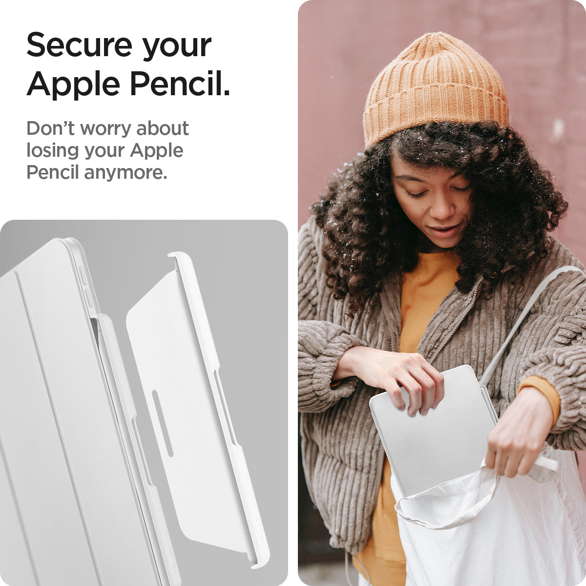 APP06266 - Apple Pencil Holder DA20 in White showing how to secure your Apple Pencil. Don't worry about losing your Apple Pencil anymore