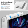 APP06266 - Apple Pencil Holder DA20 in White showing the quick and easy installation. Snap it on by simply placing it on your iPad's magnetic case