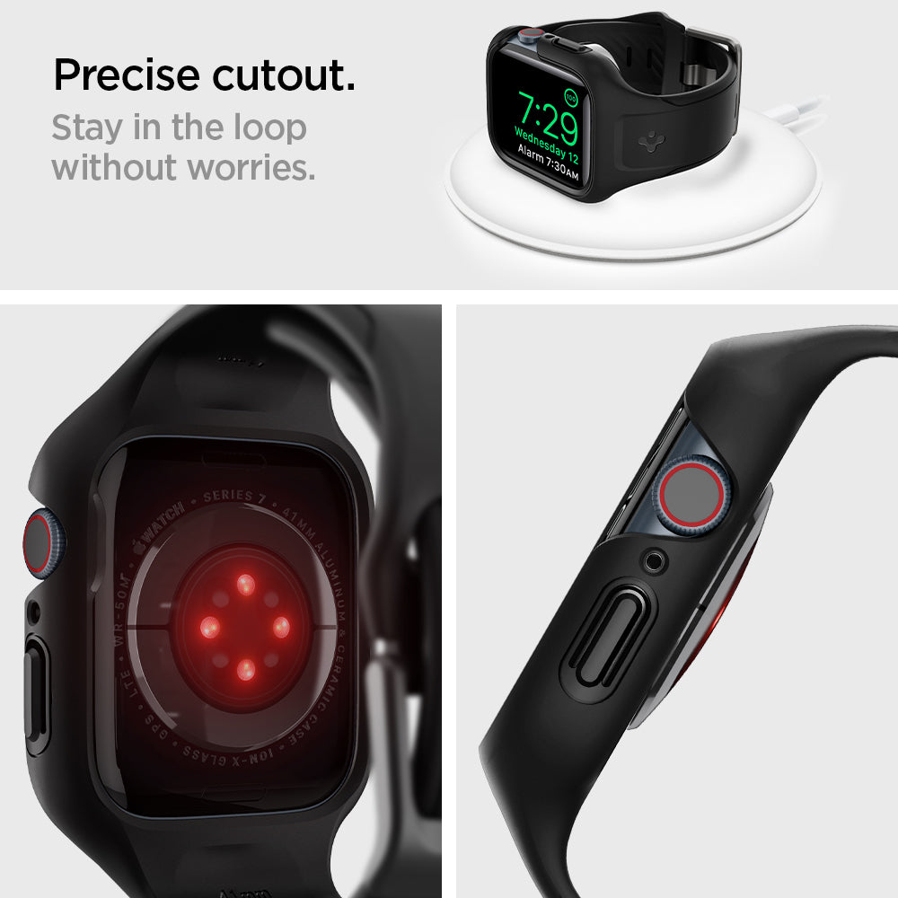 ACS04190 - Apple Watch Series (41mm) Case Liquid Air Pro in black precise cutout. Stay in the loop without worries
