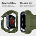 ACS04408 - Apple Watch Series (45mm) Case Liquid Air Pro in moss green showing the easy installation. Flexible cover to install and removing. Sleek and sim. Slim design and resists from daily scratches