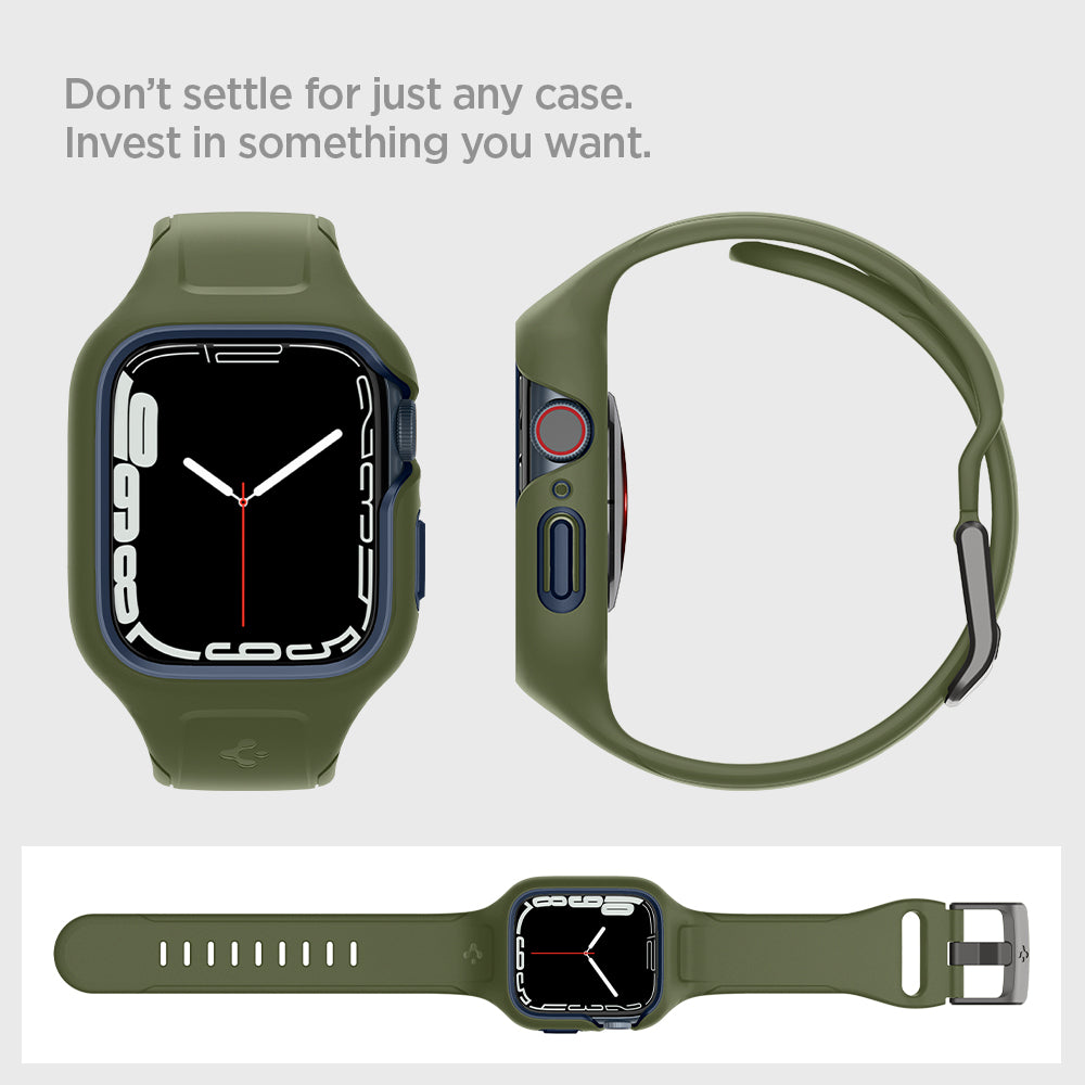 ACS04408 - Apple Watch Series (45mm) Case Liquid Air Pro in moss green showing the different angles
