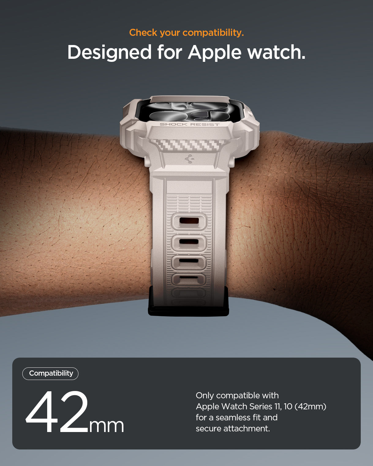 ACS10496 - Apple Watch 10/11 (42mm) Rugged Armor Pro 2 in Dune Beige