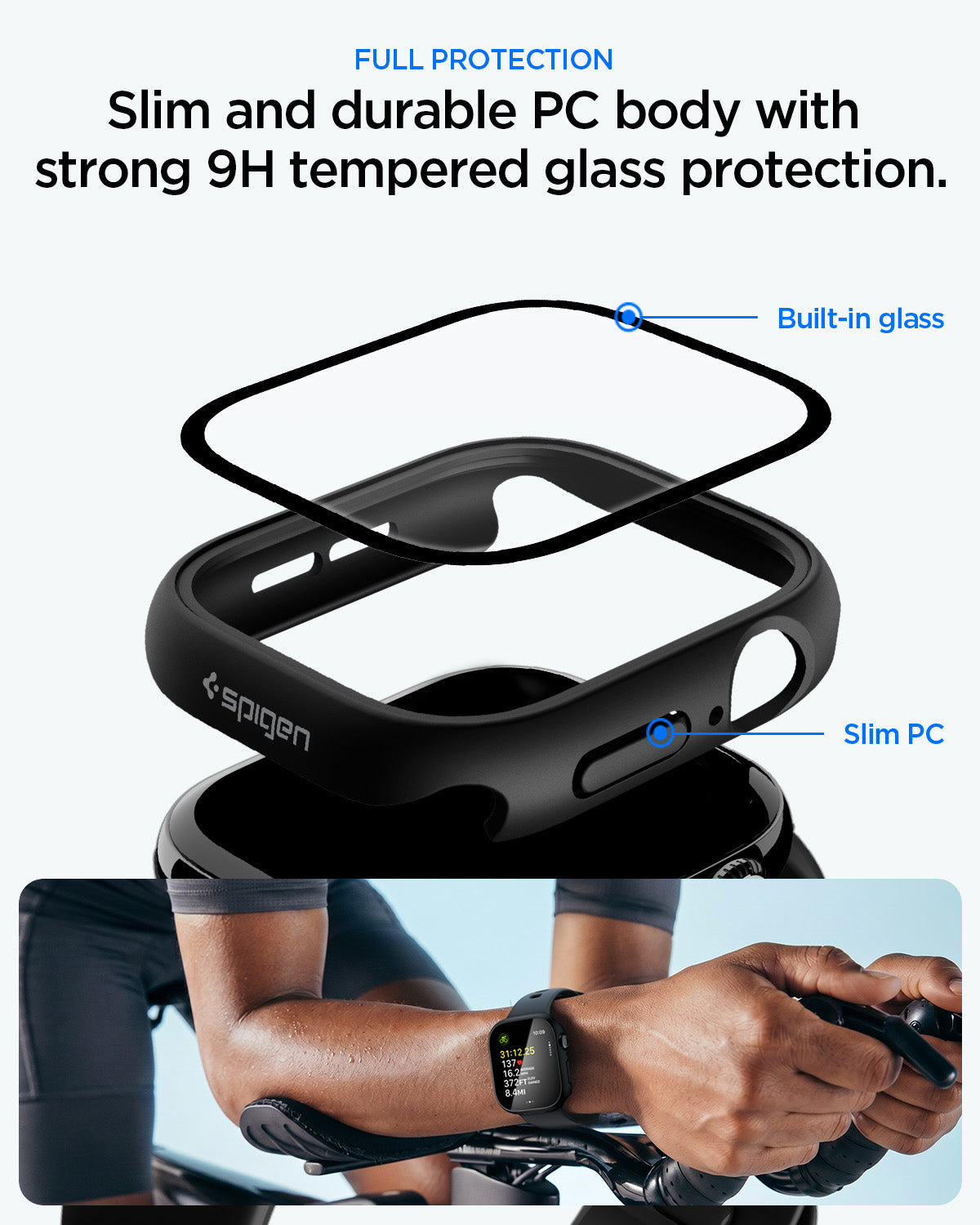 ACS11410 - Spigen Thin Fit 360 for Apple Watch 11 42mm with slim PC frame and built-in 9H tempered glass