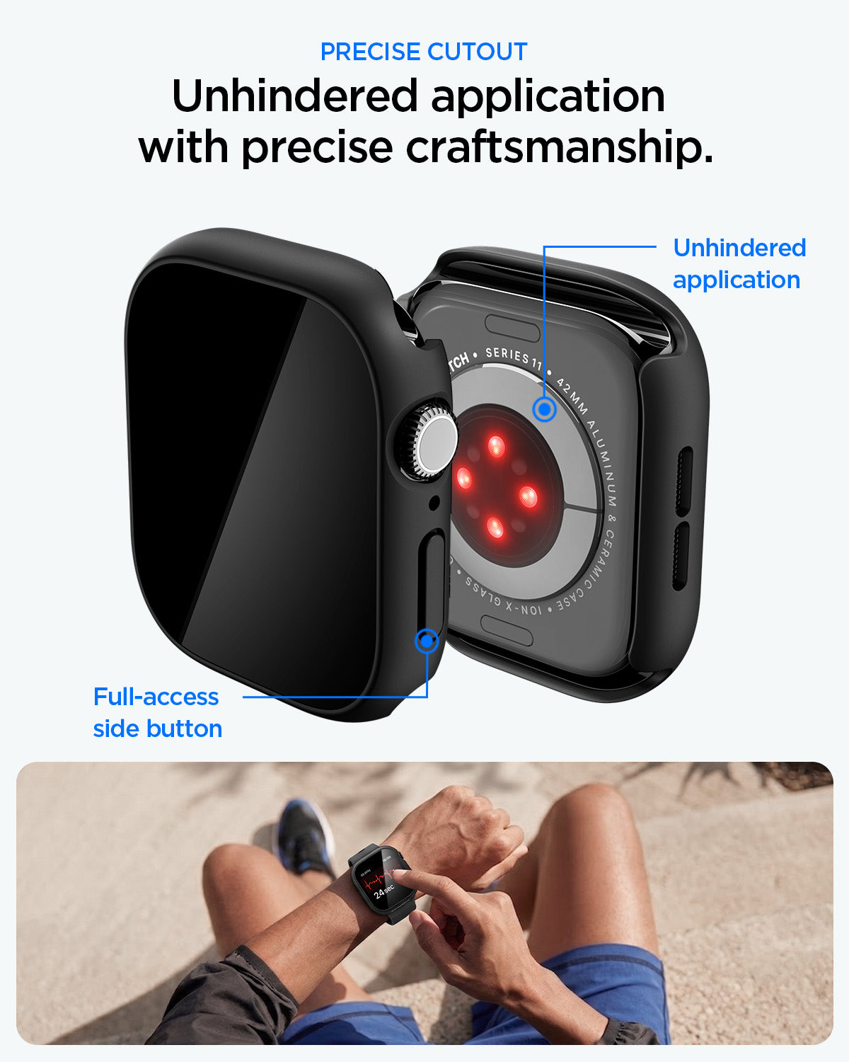 ACS11410 - Spigen Thin Fit 360 for Apple Watch 11 42mm with precise cutouts for full button and sensor access