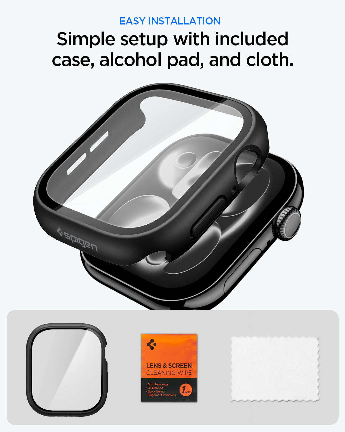 ACS11410 - Spigen Thin Fit 360 Apple Watch 42mm case with included alcohol wipe and microfiber cloth