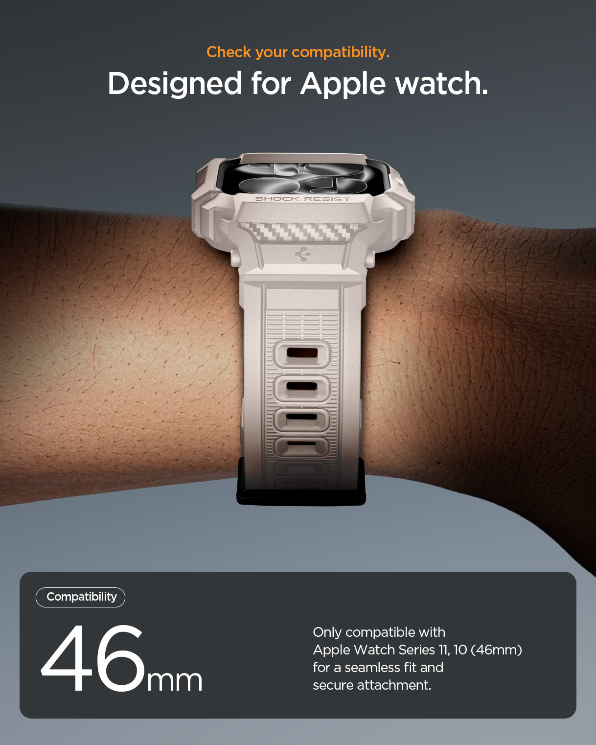ACS10506 - Apple Watch 10/11 (46mm) Rugged Armor Pro 2 in Dune Beige