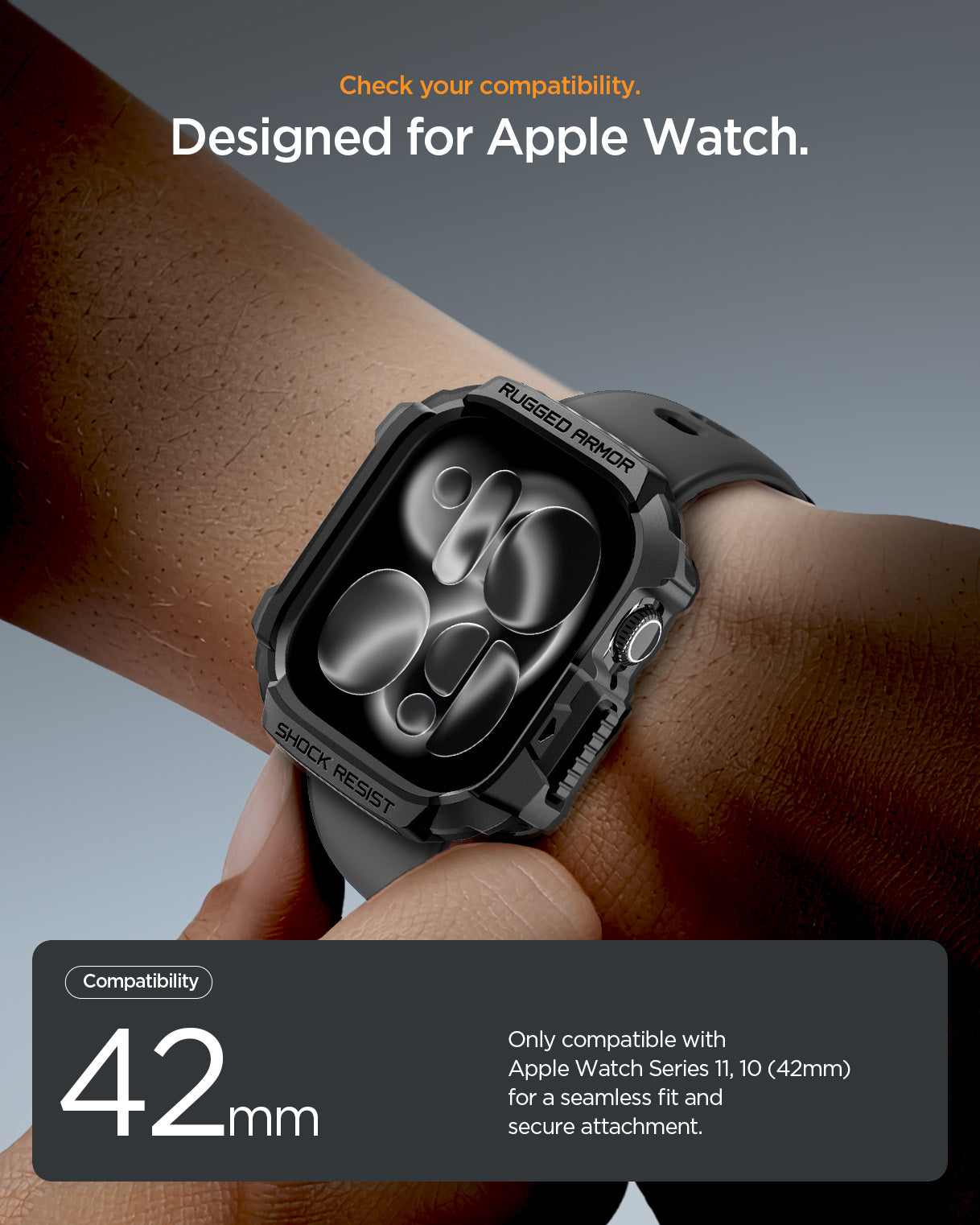 ACS10491 - Apple Watch 10/11 (42mm) Rugged Armor 2 in Matte Black 