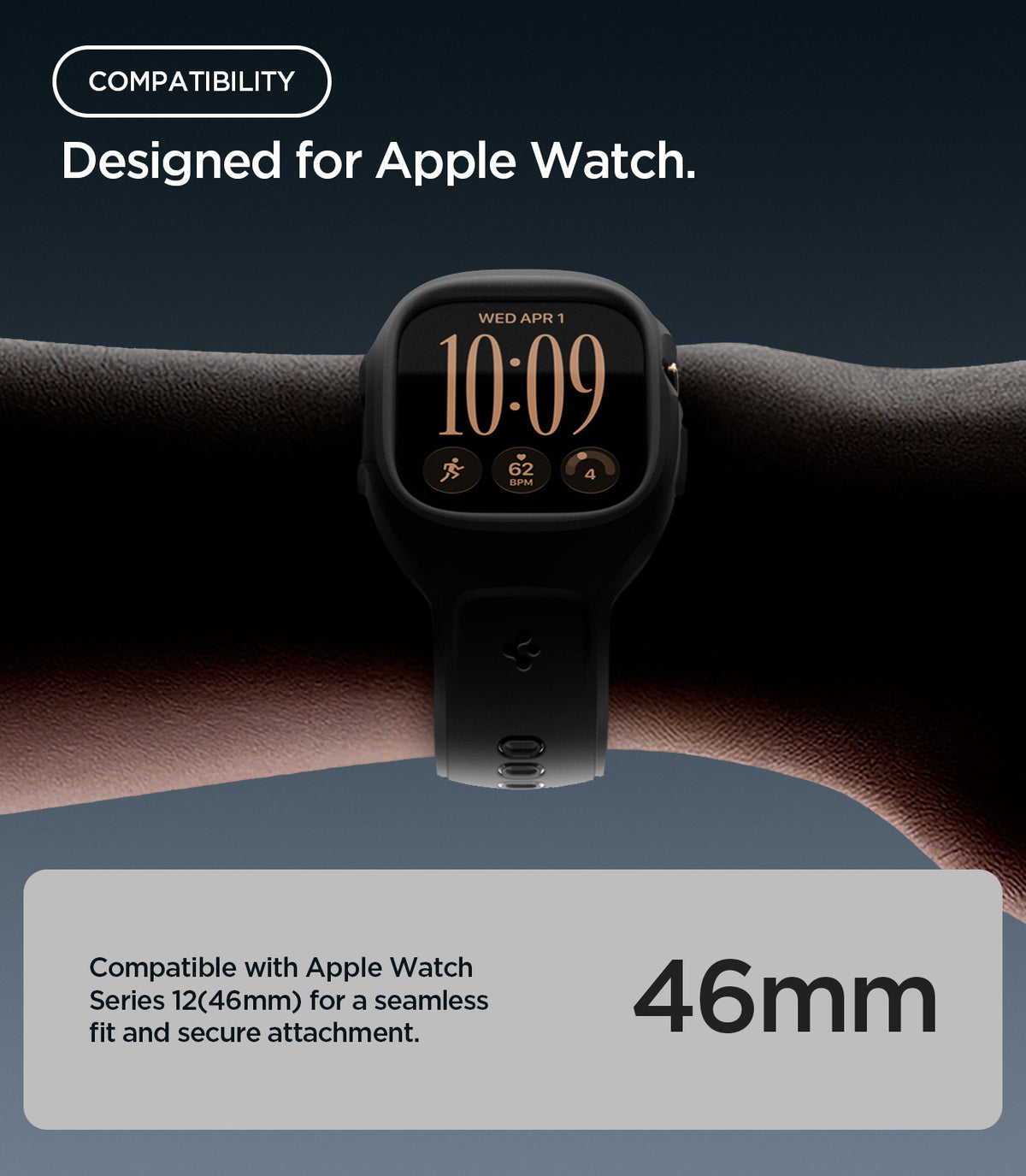 ACS11899 - Apple Watch 12 (46mm) Liquid Air Pro showing a smartwatch worn on the wrist with a secure 46mm fit
