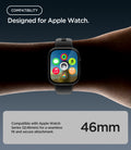  ACS11892 - Spigen Apple Watch case on a wrist showing the watch face with app icons, labeled compatible with Apple Watch Series 12 46mm