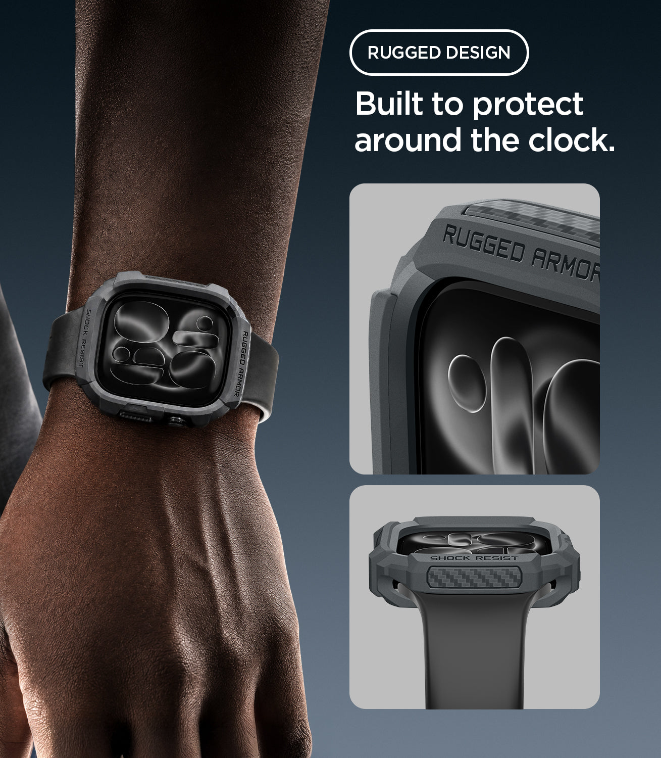 ACS11887 - Apple Watch Series 12 (46mm) Case Rugged Armor in Dark Gray showing the rugged case design with reinforced edges and raised protection around the watch face