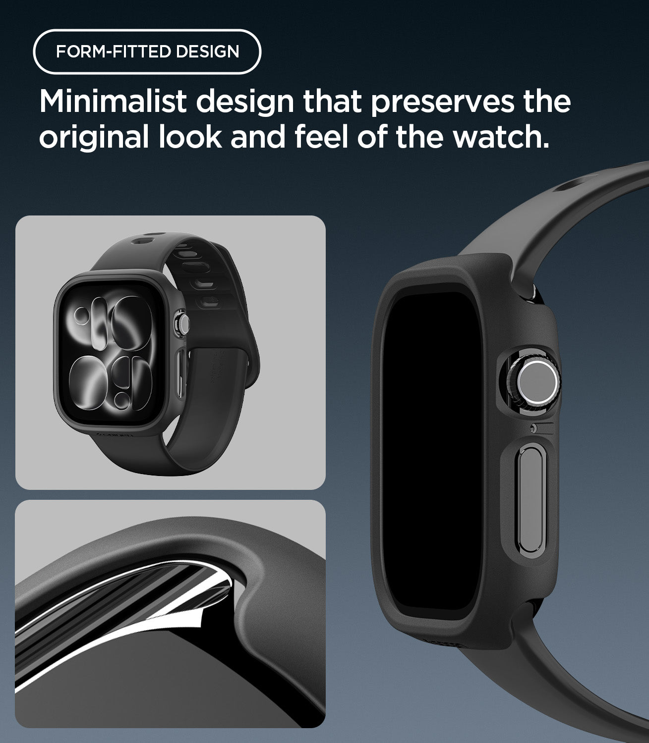ACS11880 - Apple Watch Series 12(42mm) Case Thin Fit in Black showing the form fitted case with a slim profile and precise edge coverage