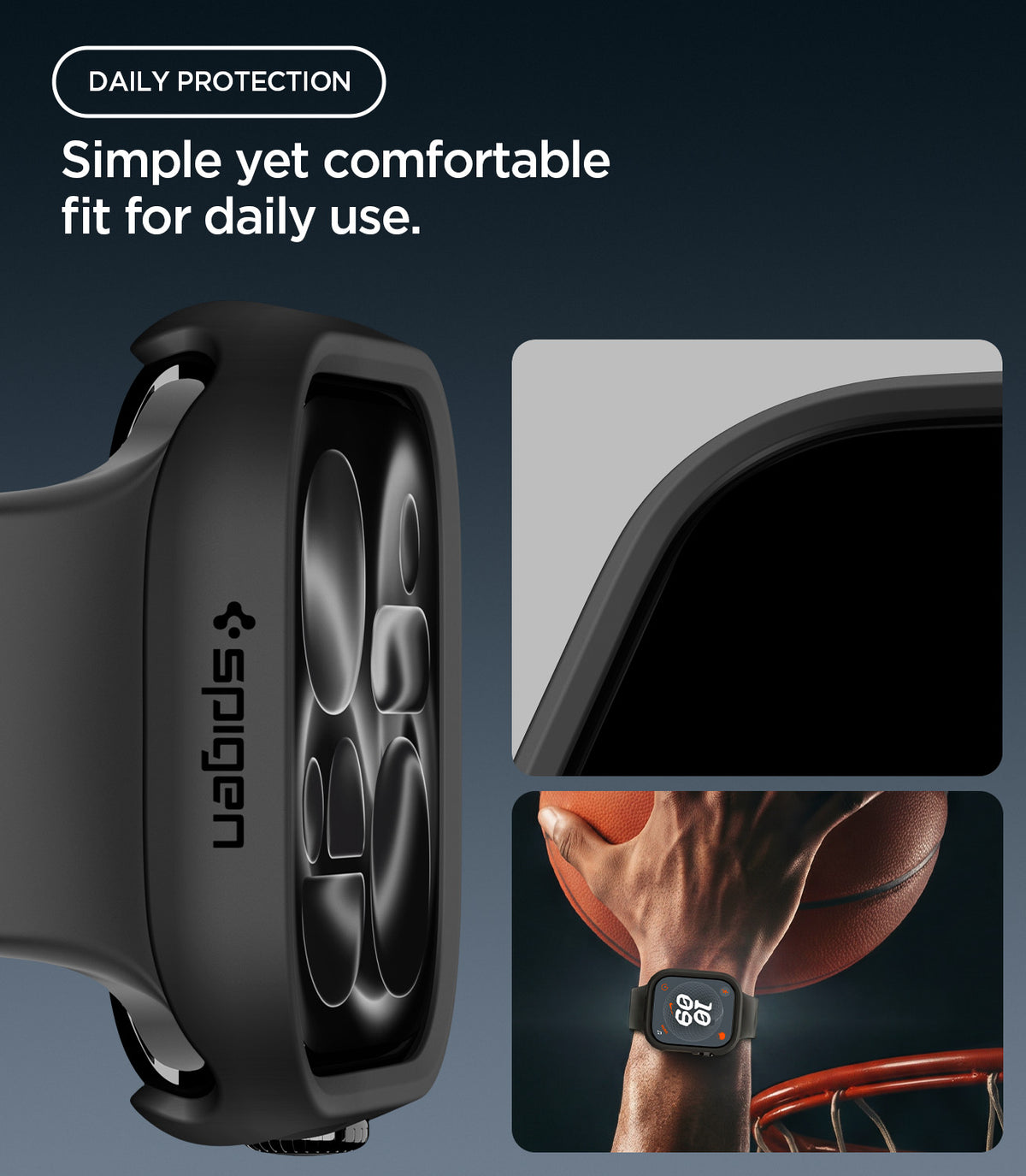 ACS11880 - Apple Watch Series 12(42mm) Case Thin Fit in Black showing the protective case with raised edges for added everyday protection