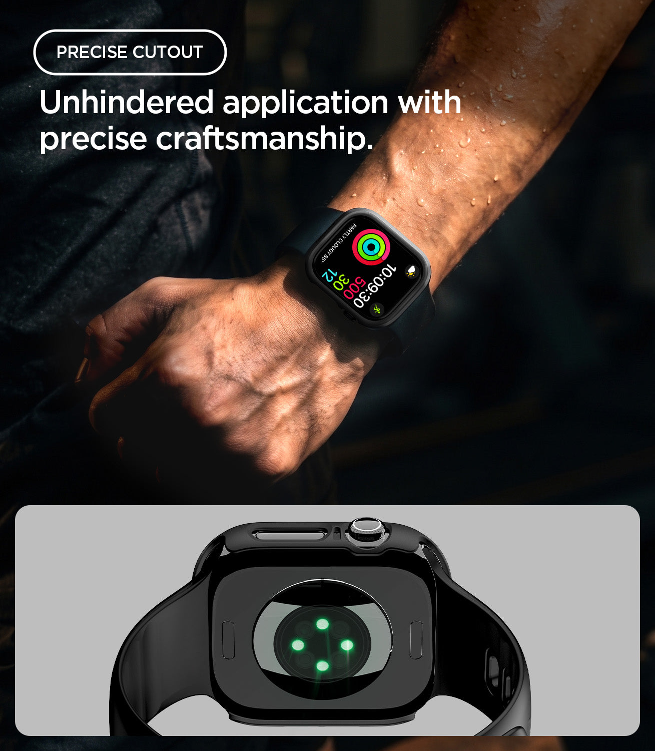 ACS11890 - Apple Watch Series 12(46mm) Case Thin Fit in Black showing precise cutouts and an open sensor area for unhindered functionality