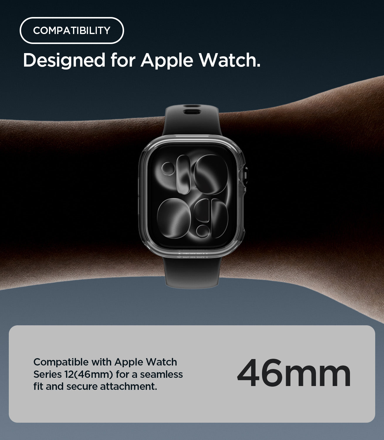 ACS11891 - Apple Watch Series 12(46mm) Case Thin Fit in Crystal Clear showing compatibility with the 46mm size for a seamless fit and secure attachment