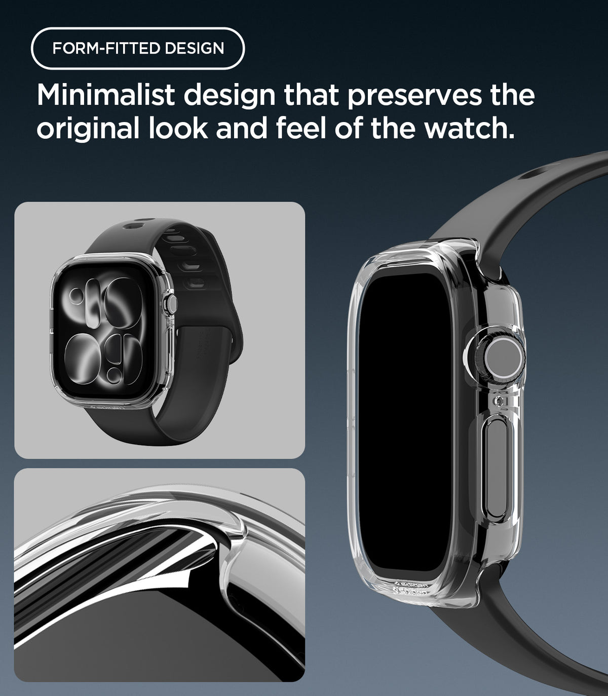 ACS11891 - Apple Watch Series 12(46mm) Case Thin Fit in Crystal Clear showing the form fitted case with a slim profile and precise edge coverage