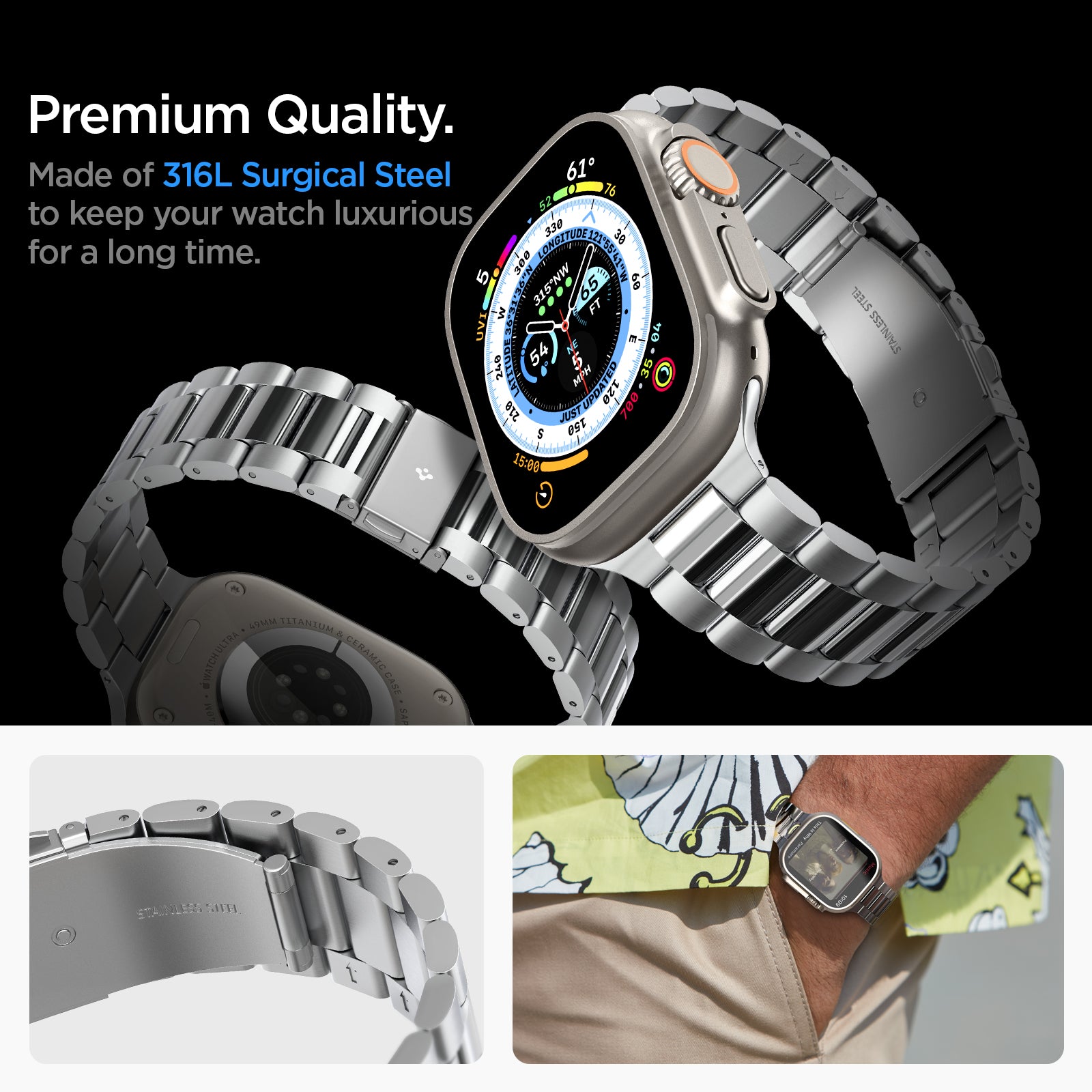 AMP06357 - Apple Watch (41mm) Modern Fit 316L Band in Silver made of 316L surgical steel to keep your watch luxurious for a long time.