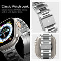 AMP06357 - Apple Watch (41mm) Modern Fit 316L Band in Silver classic look with matte glossy and 3-link oyster style. classic watch look.