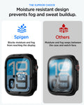 ACS11593 - Spigen Thin Fit 360 moisture-resistant design keeps Apple Watch SE3 40mm display clear versus fogged competitor case