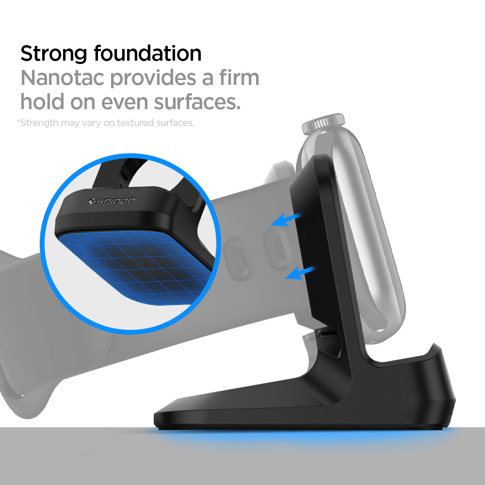 SGP11584 - Apple Watch Night Stand S350 in black showing the Strong foundation. Nanotac provides a firm hold on even surfaces