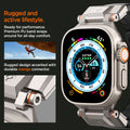 AMP07591 - Apple Watch (49mm) DuraPro Armor PU in Black is ready for performance premium PU band wraps around for all day comfort. rugged design accented with durable orange connctor.