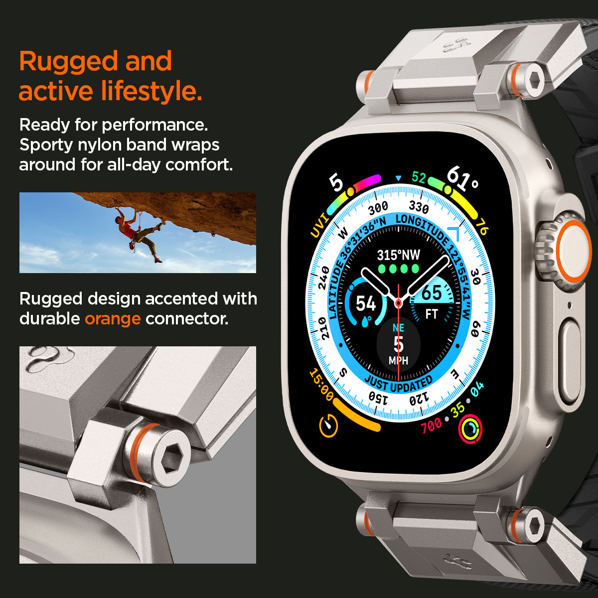 AMP06065 - Apple Watch Series DuraPro Armor Watch Band is ready for performance premium PU band wraps around for all day comfort. rugged design accented with durable orange connctor.