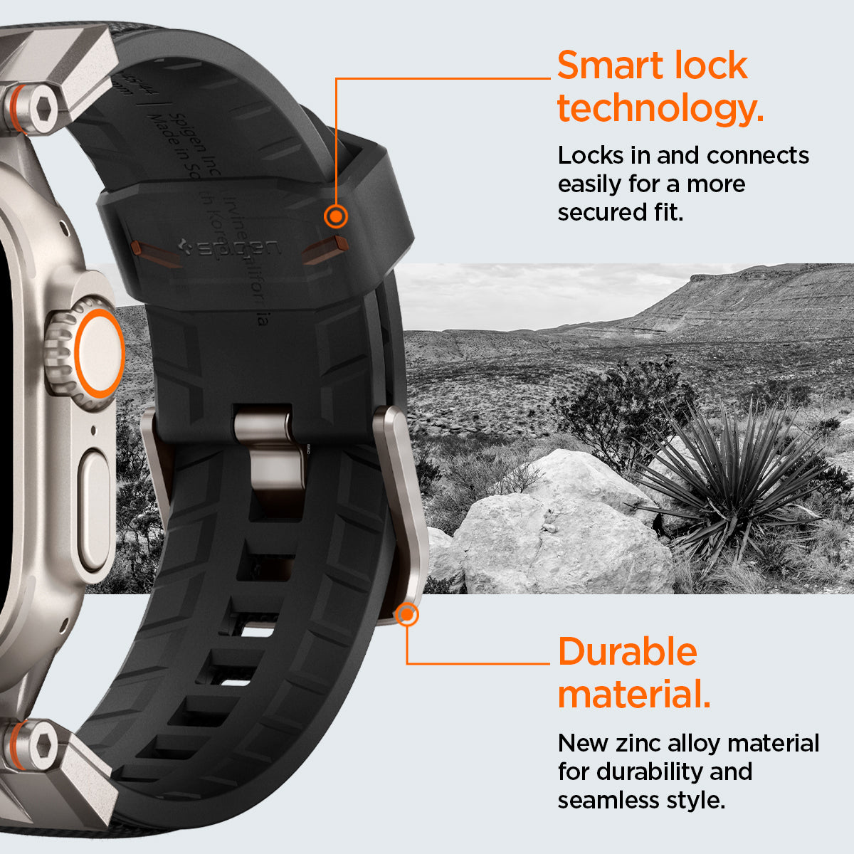 AMP06065 - Apple Watch Series DuraPro Armor Watch Band locks in and connects easily for a more secured fit. New zinc alloy material for durability and seamless style.
