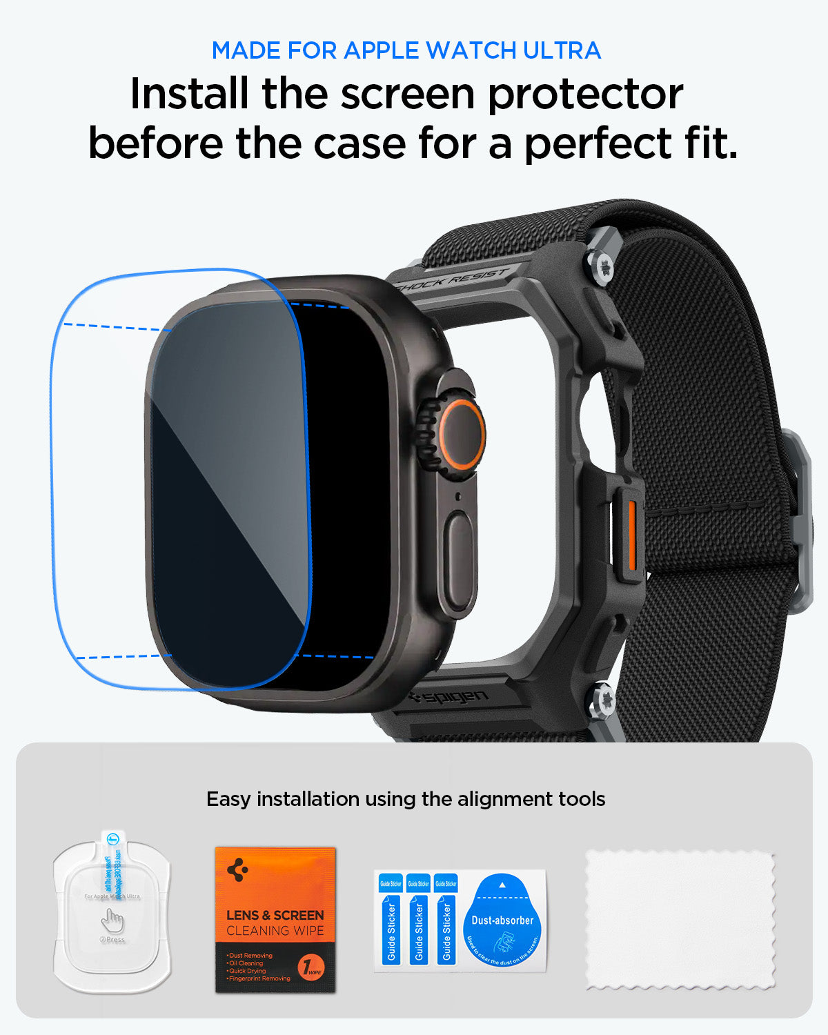 ACS11415 - Apple Watch Ultra (49mm) in Matte Black showing install the screen protector