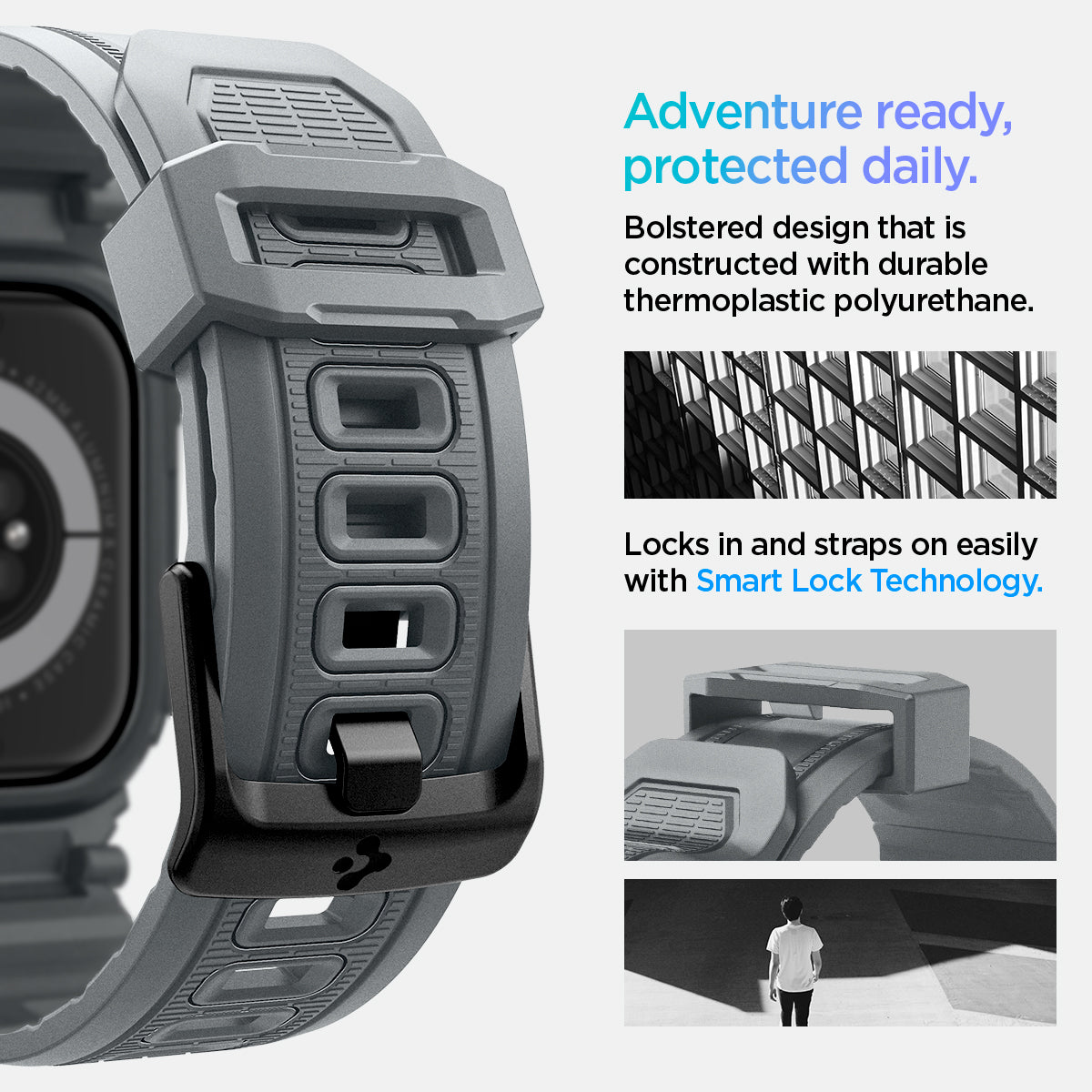 ACS08605 - Apple Watch 10 (46mm) Case Rugged Armor Pro in Dark Gray bolstered design that is constructed with durable thermoplastic polyurethane. Locks in and straps on easily with smart lock technology. Adventure ready, protected daily.