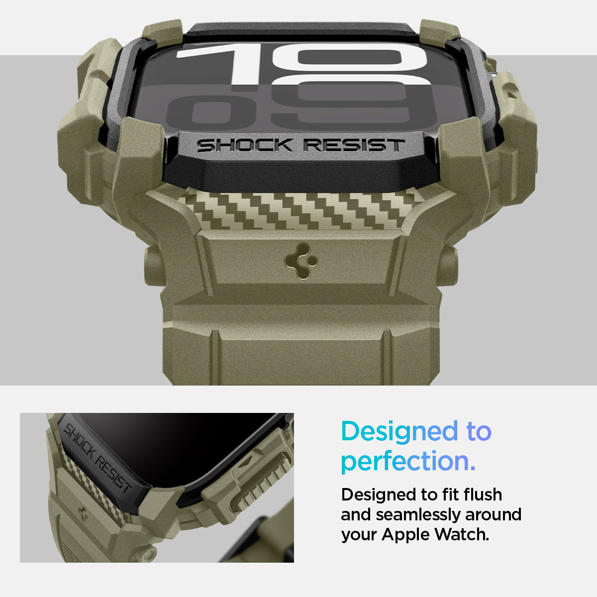 ACS08608 - Apple Watch 10 (46mm) Case Rugged Armor Pro in Vintage Khaki designed to fit flush  and seamlessly around your apple watch. 