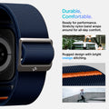 ACS08925 - Apple Watch 10 (46mm) Case Lite Fit Pro in Navy Blue showing the durable, comfortable. Ready for performance. Stretchy nylon band wraps around for all-day comfort. Rugged design with bright orange stitching