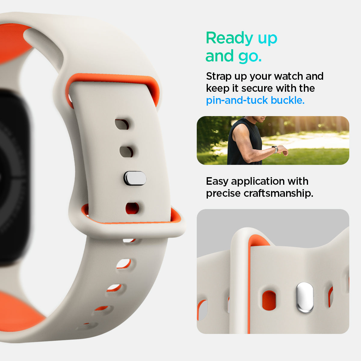 AMP09323 - Apple Watch Series - Nano Pop 46mm in Orange Beige ready up and go. Strap up your watch and keep it secure with the pin and tuck buckle. Easy application with precise craftsmanship.