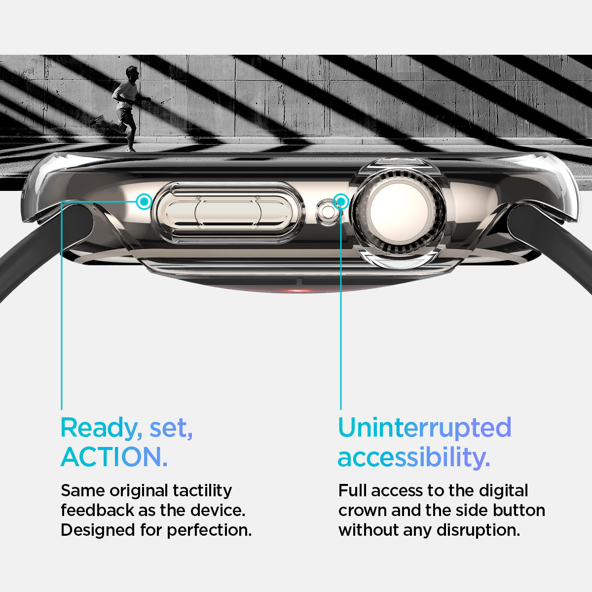 ACS08602 - Apple Watch 10 (46mm) Case Thin Fit in Crystal Clear  same original tactility feedback as the device designed for perfection. Ready set action. Uninterrupted accessibility. Full access to the digital crown and the side button without any disruption.