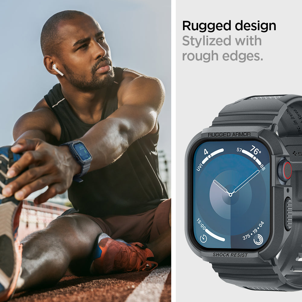 ACS07387 - Apple Watch (45mm) Rugged Armor Pro in Dark Gray rugged design stylized with rough edges.
