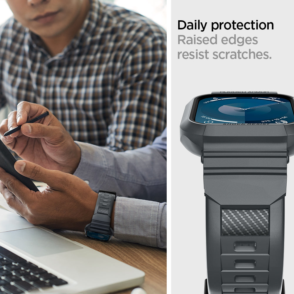 ACS07387 - Apple Watch (45mm) Rugged Armor Pro in Dark Gray shows daily protection raised edges resist scratches.