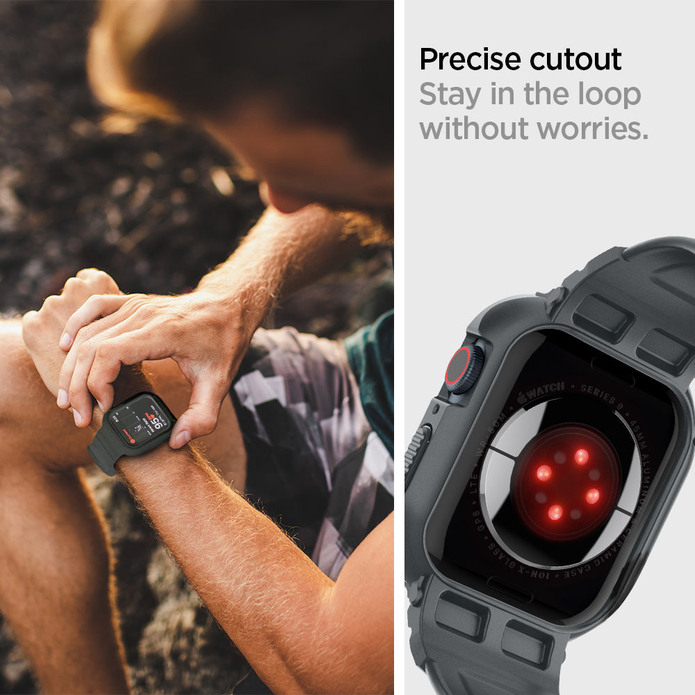 ACS07387 - Apple Watch (45mm) Rugged Armor Pro in Dark Gray precise cutout stay in the loop without worries.