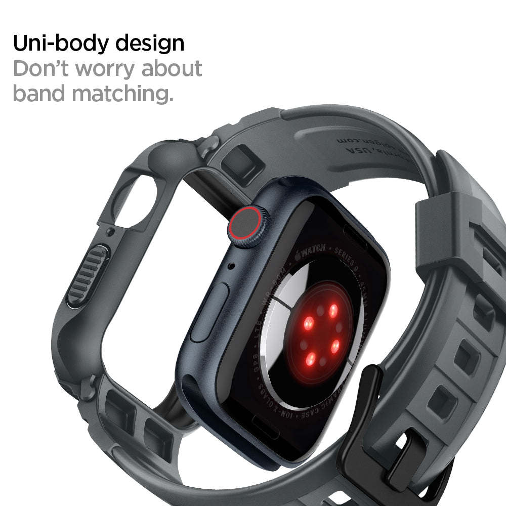 ACS07387 - Apple Watch (45mm) Rugged Armor Pro in Dark Gray uni-body design. Don't worry about band matching.